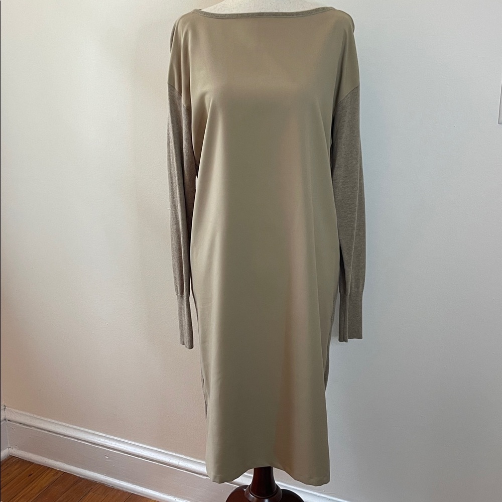Lauren Ralph Lauren Tan Twill-Front Sweater Dress Farheen Style Size Small